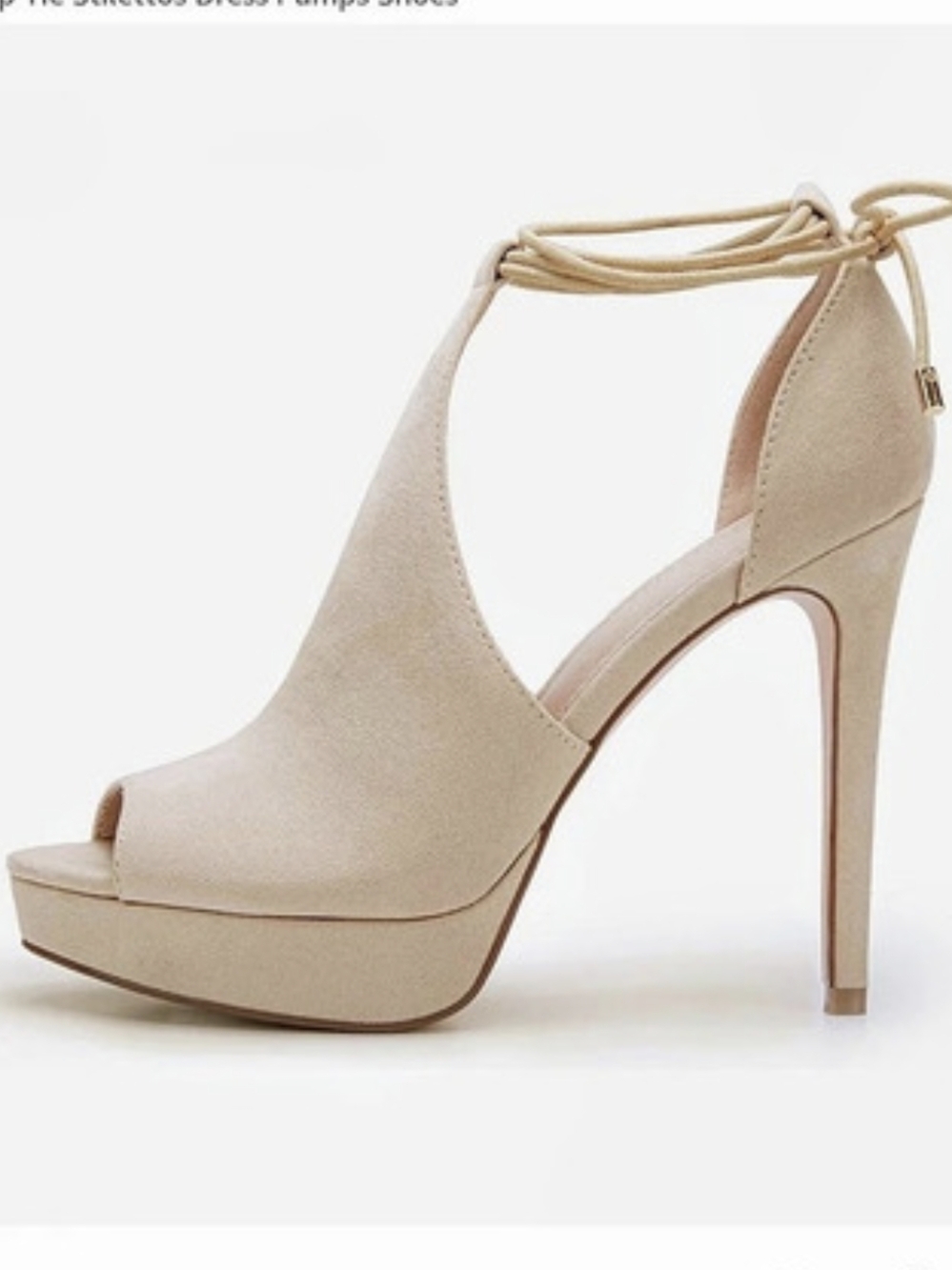 NWOT | Suede Peep Toe Heels Sexy Sandals Strappy Lace Up Tie - Picture 2 of 4